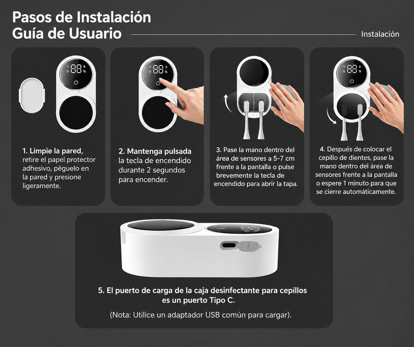 Limpiador de cepillos con luz ultravioleta